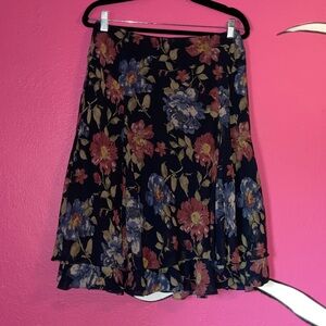 Chaps Floral Skirt - Navy, Blue, Red, Yellow